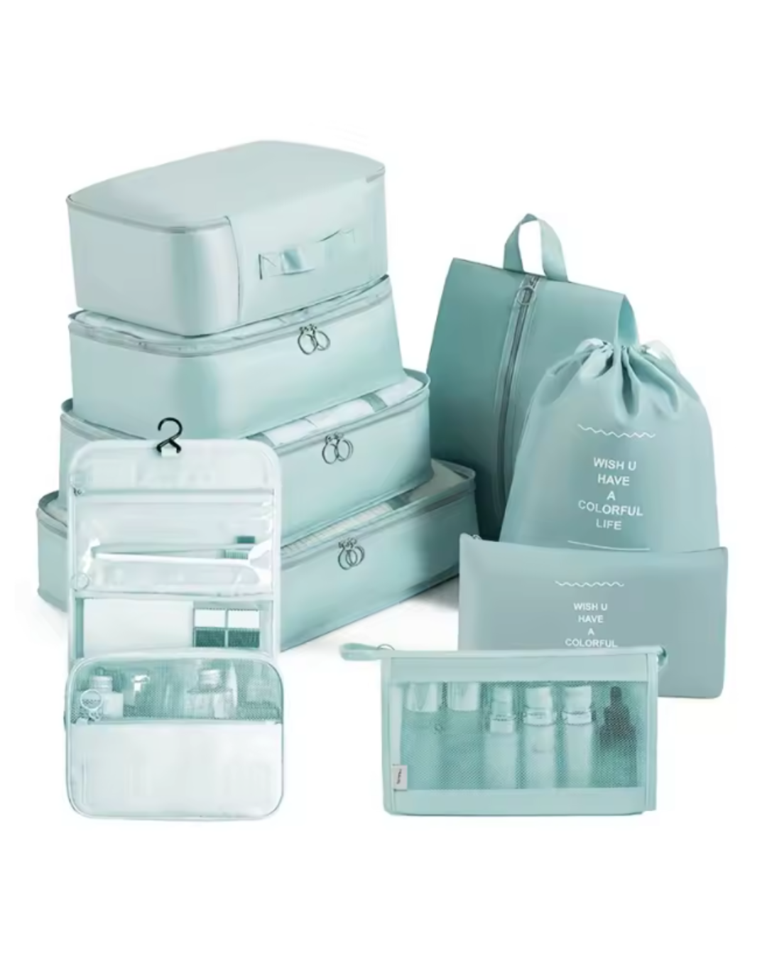 9Pcs Travel Packing Cubes Set | Portable Wardrobe Organiser with Shoe & Makeup Bag |HomeHato