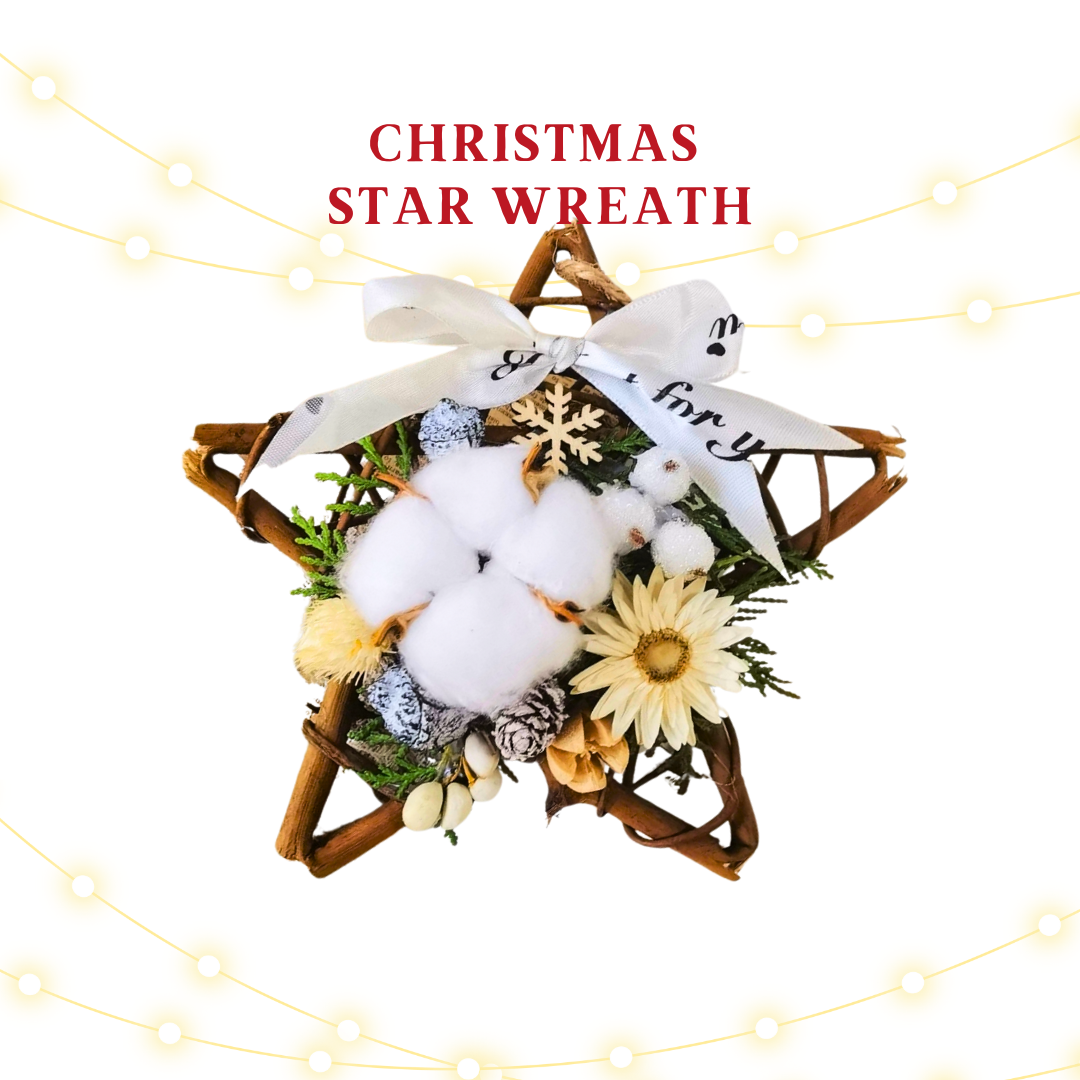 聖誕花環藤圈手作材料包|星星花圈|B