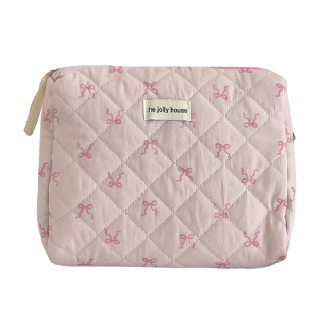 Pink Bowknot Quilted Cosmetic Bag | Girls' Travel Organizer |HomeHato