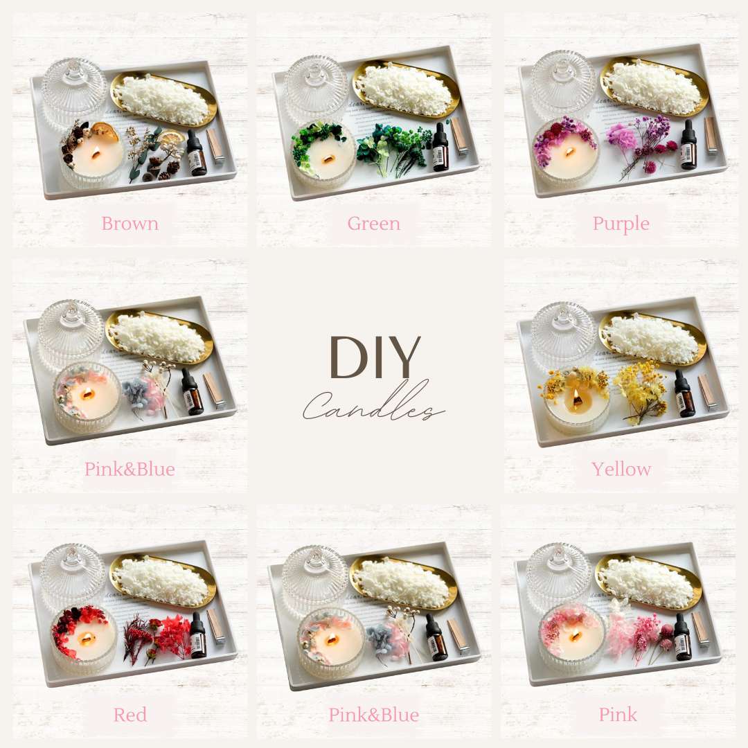 手工DIY材料包|手工花藝香氛乾花玻璃杯蠟燭DIY材料包|白色蠟燭|啡色