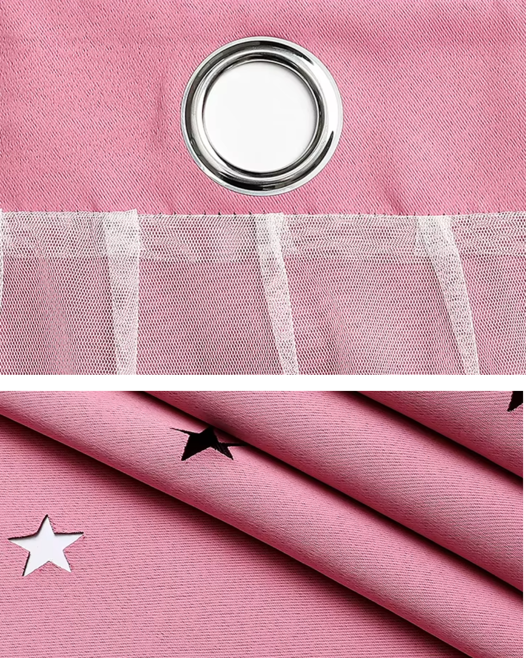 Star Cut-Out Sheer Curtains | Double Layer Kids Room & Bedroom Drapes Pink |HomeHato