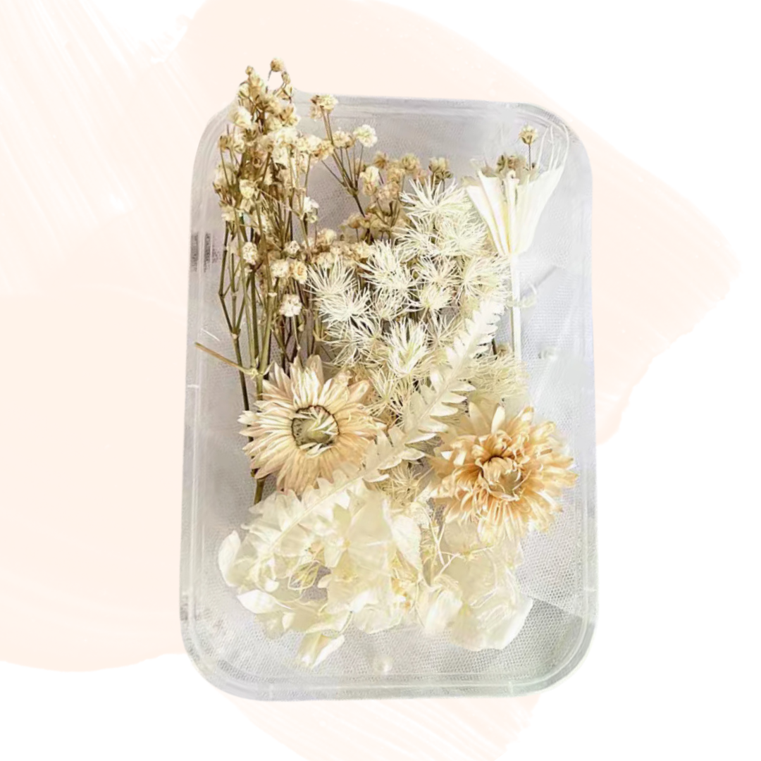 永生花材料包 白色系列(菊花 草莓果 千層金 蓬莱松 勿忘我 繡球花)