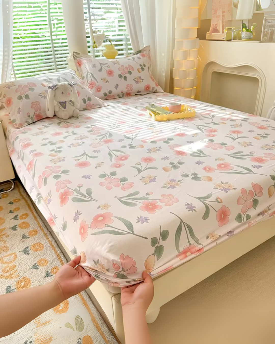 Floral Cotton Fitted Sheet | Soft & Elastic – Skin-Friendly Bed Linen for Home Comfort (No Pillowcase) |HomeHato