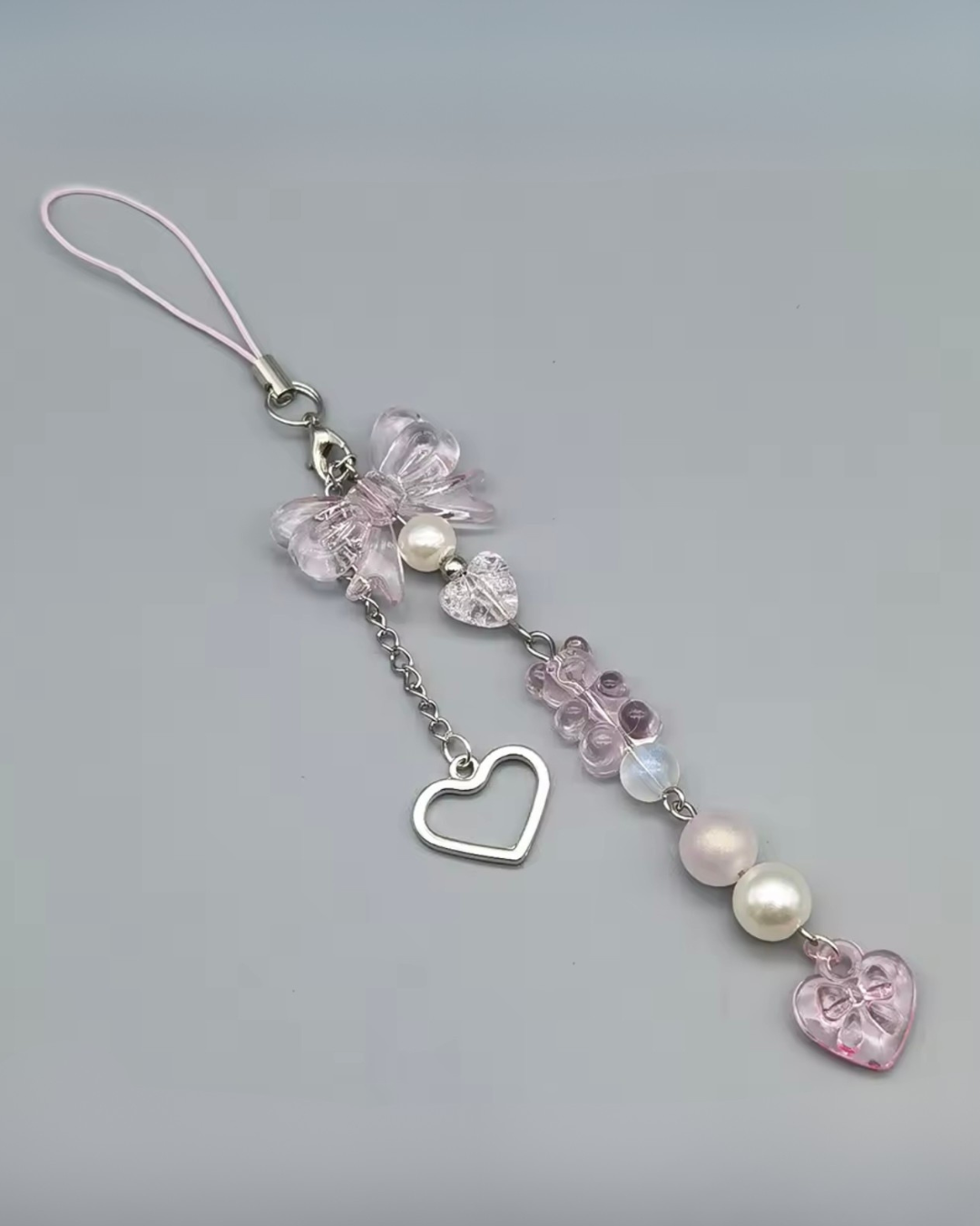 Pink Pearls & Heart Beads Phone Charm Strap | Anti-Loss Lanyard for Women & Girls |HomeHato