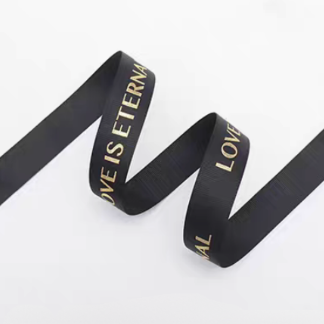Flower Packaging Gold Foil Ribbon | Black