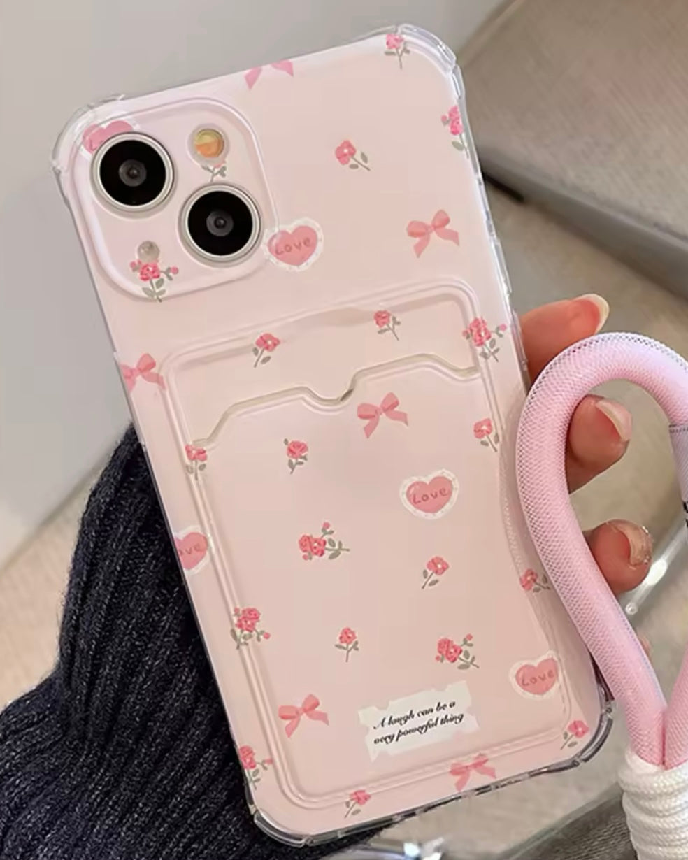 Love Heart Flower Wallet Card Holder | Soft Shockproof Phone Case For iPhone 11 12 13 14 15 Pro Max Lovely Soft Shockproof Cover |HomeHato