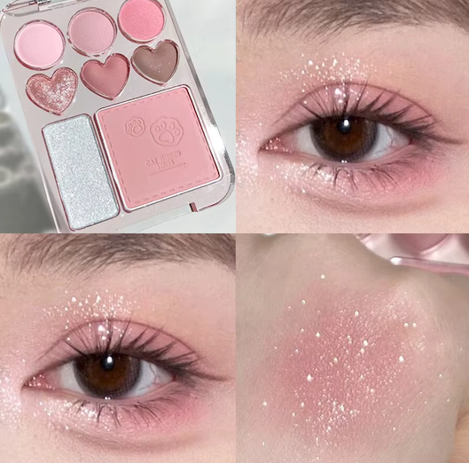 8-Color Heart Eyeshadow Palette | Pink & Orange Blush & Highlighter |HomeHato
