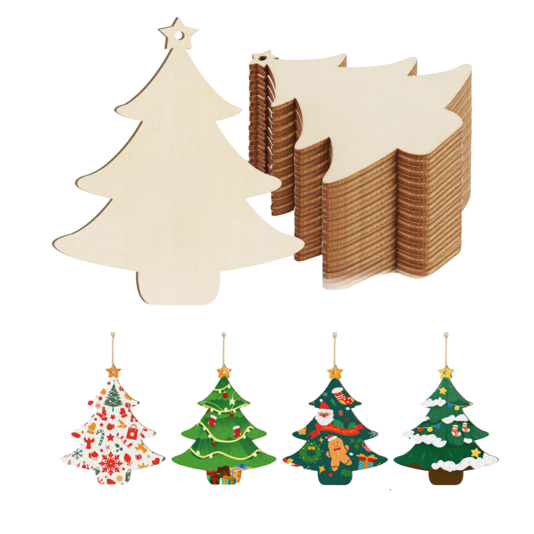 Christmas | Hand-painted DIY Christmas tree wood hanging sign (10 pieces)