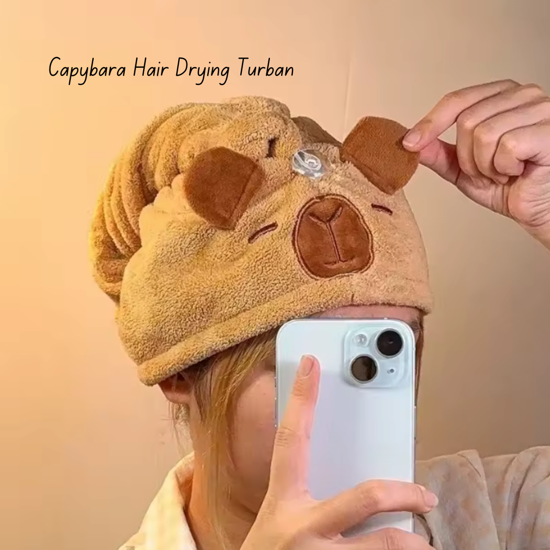 Capybara Hair Drying Turban - Quick-Dry Plush Towel Cap for Kids & Adults |HomeHato