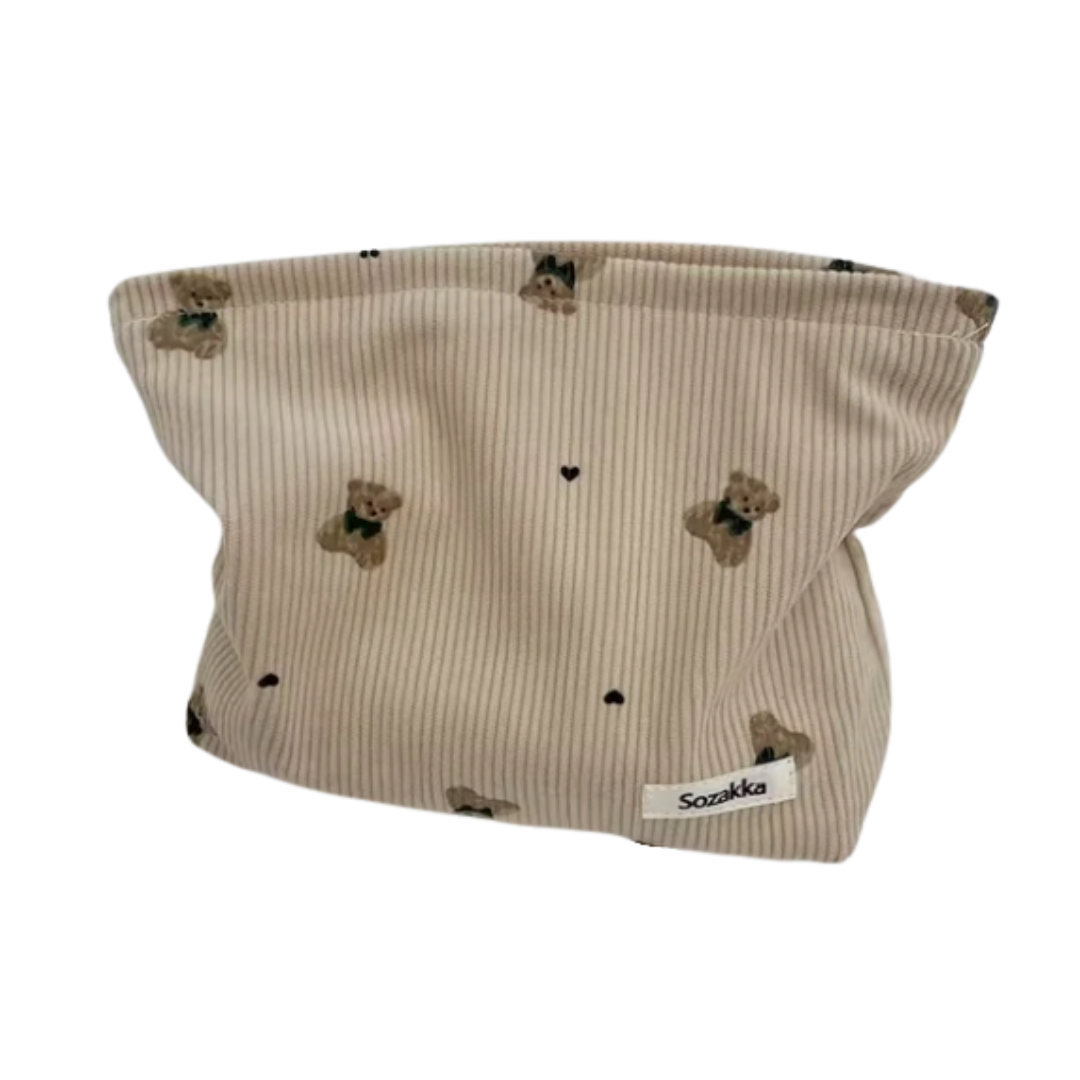Cartoon Bear Corduroy Cosmetic Bag | Women's Clutch Makeup Bag |HomeHato