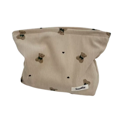 Cartoon Bear Corduroy Cosmetic Bag | Women's Clutch Makeup Bag |HomeHato