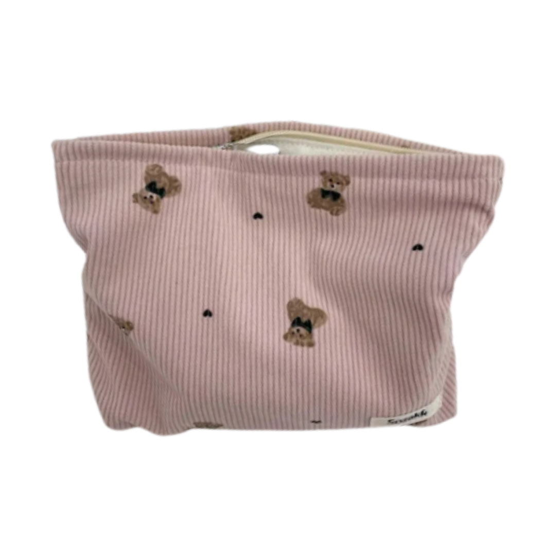 Cartoon Bear Corduroy Cosmetic Bag | Women's Clutch Makeup Bag |HomeHato