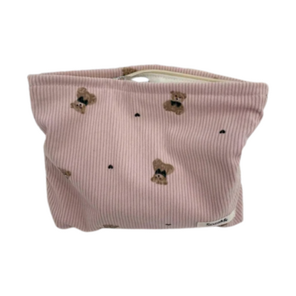Cartoon Bear Corduroy Cosmetic Bag | Women's Clutch Makeup Bag |HomeHato