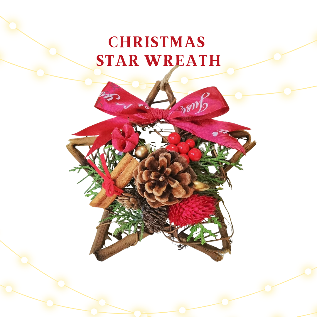 聖誕花環藤圈手作材料包|星星花圈|A