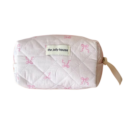 Pink Bowknot Quilted Cosmetic Bag | Girls' Travel Organizer |HomeHato