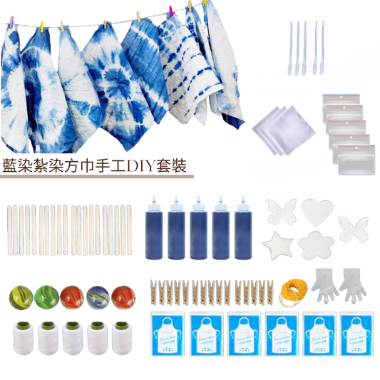 Indigo tie-dye scarf handmade DIY (set for 5 people)