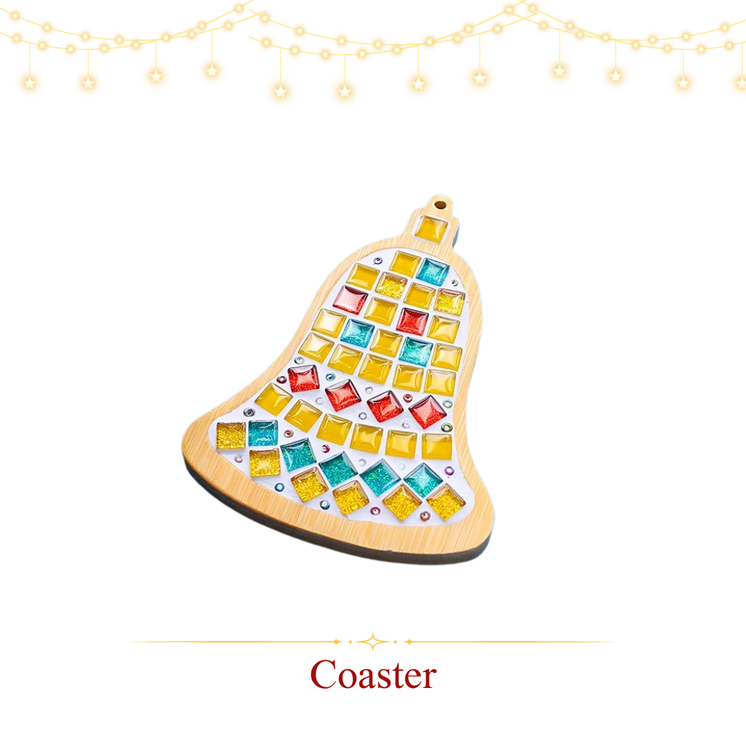 馬賽克杯墊|聖誕款|方形彩磚|聖誕鐘