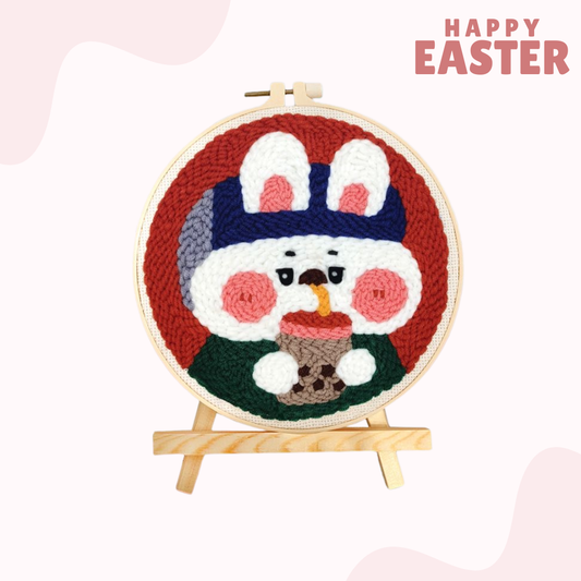 戳戳繡材料包|復活節|畫架款|小兔|珍珠奶茶1