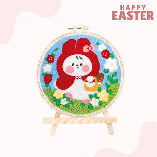 戳戳繡材料包|復活節|畫架款|小兔|花園