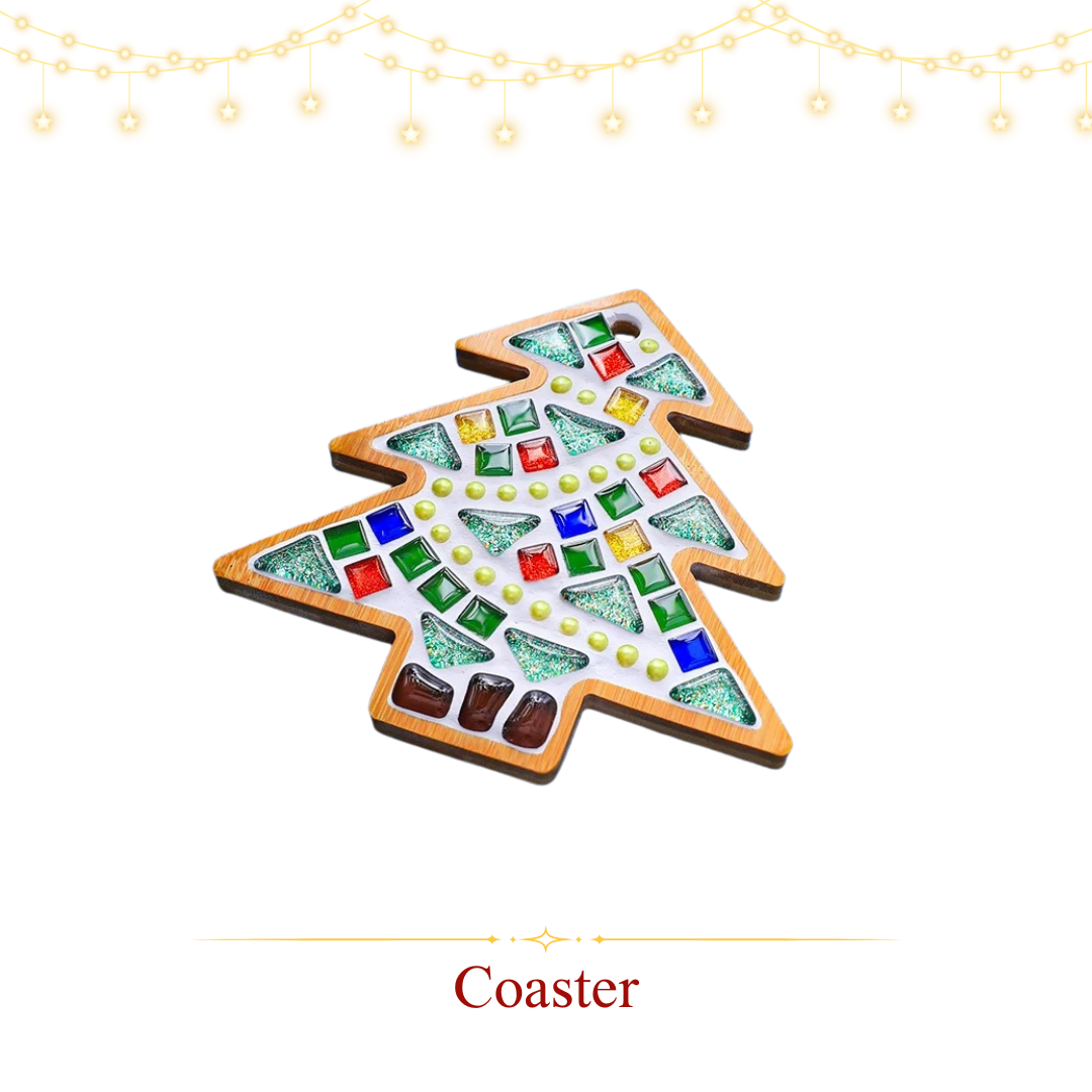 馬賽克杯墊|聖誕款|方形彩磚|聖誕樹