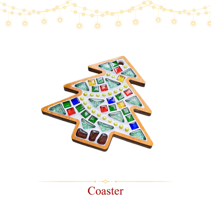 馬賽克杯墊|聖誕款|方形彩磚|聖誕樹