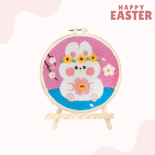 戳戳繡材料包|復活節|畫架款|小兔|櫻花