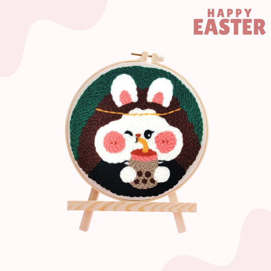 戳戳繡材料包|復活節|畫架款|小兔|珍珠奶茶3
