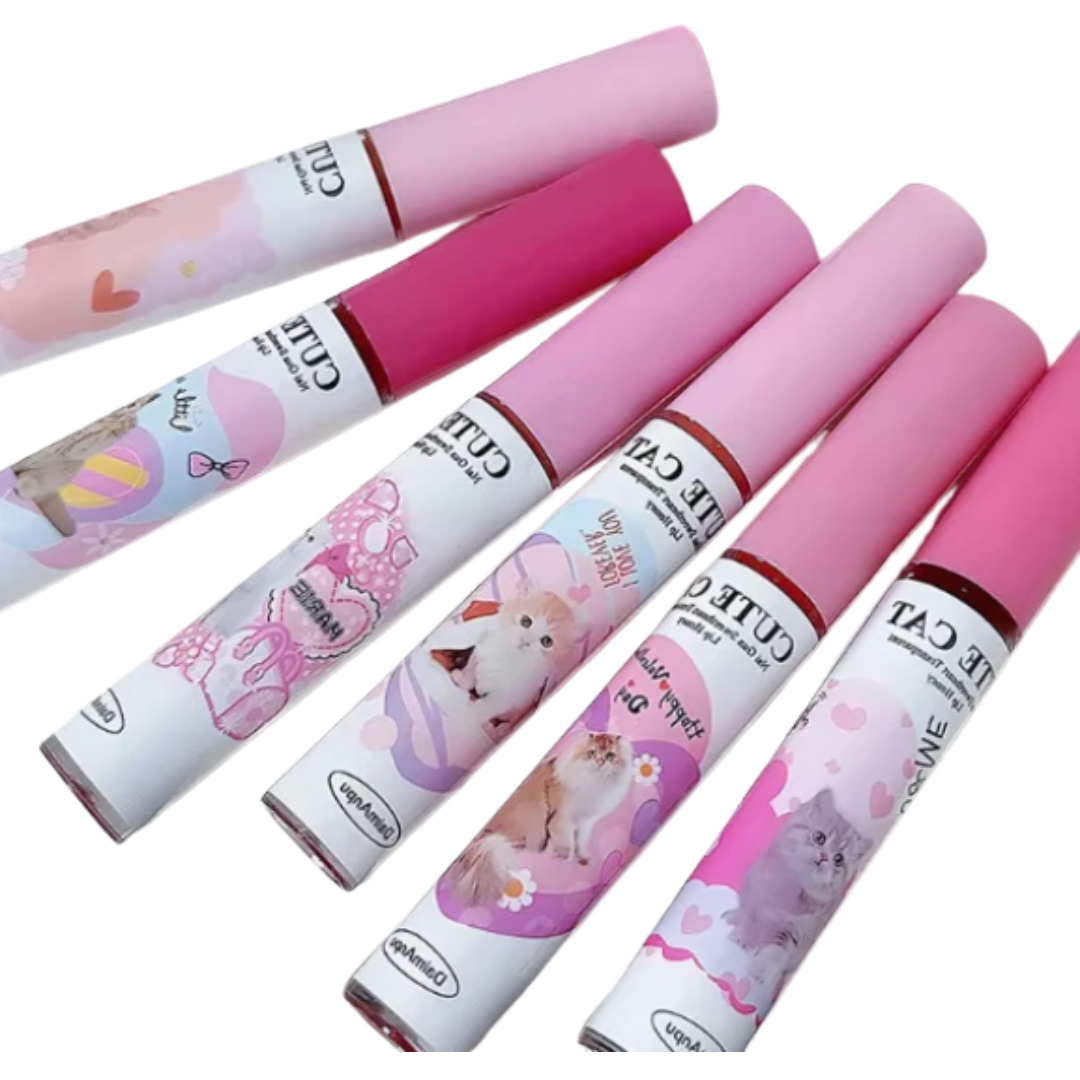 Cute Cat Mirror Lip Glaze Set | 6-Color Lip Stain |HomeHato