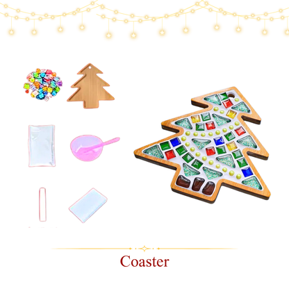 馬賽克杯墊|聖誕款|方形彩磚|聖誕樹