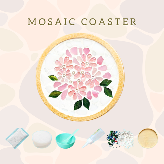 馬賽克杯墊|粉紅花
