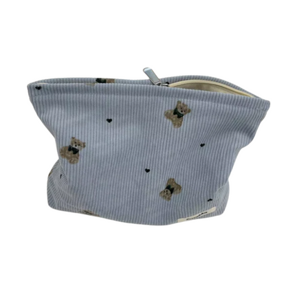 Cartoon Bear Corduroy Cosmetic Bag | Women's Clutch Makeup Bag |HomeHato