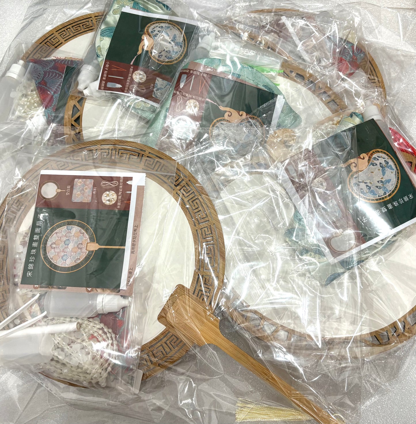 宋錦珍珠畫雙面扇|海棠扇|A款