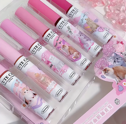 Cute Cat Mirror Lip Glaze Set | 6-Color Lip Stain |HomeHato