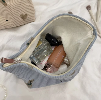 Cartoon Bear Corduroy Cosmetic Bag | Women's Clutch Makeup Bag |HomeHato