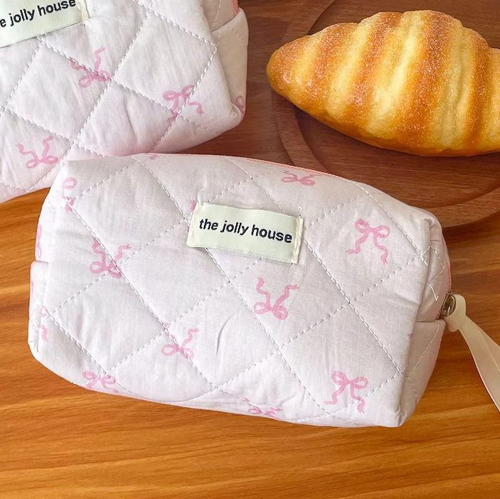 Pink Bowknot Quilted Cosmetic Bag | Girls' Travel Organizer |HomeHato
