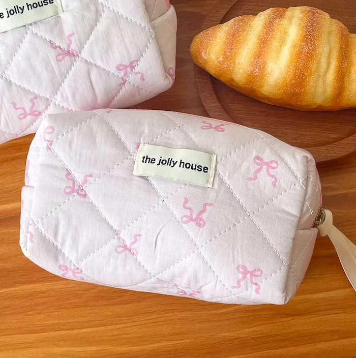 Pink Bowknot Quilted Cosmetic Bag | Girls' Travel Organizer |HomeHato